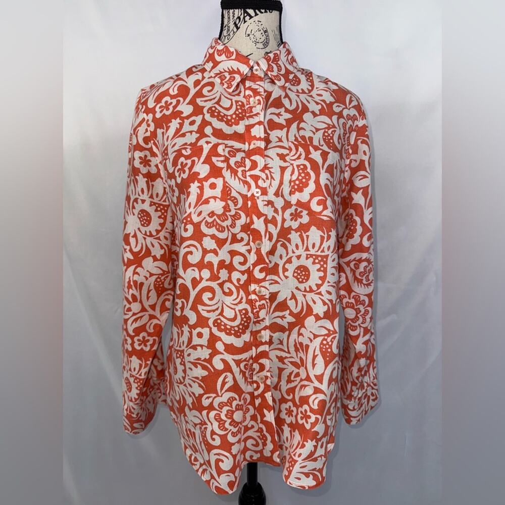 Talbots Floral Orange and White Women's Top (v)